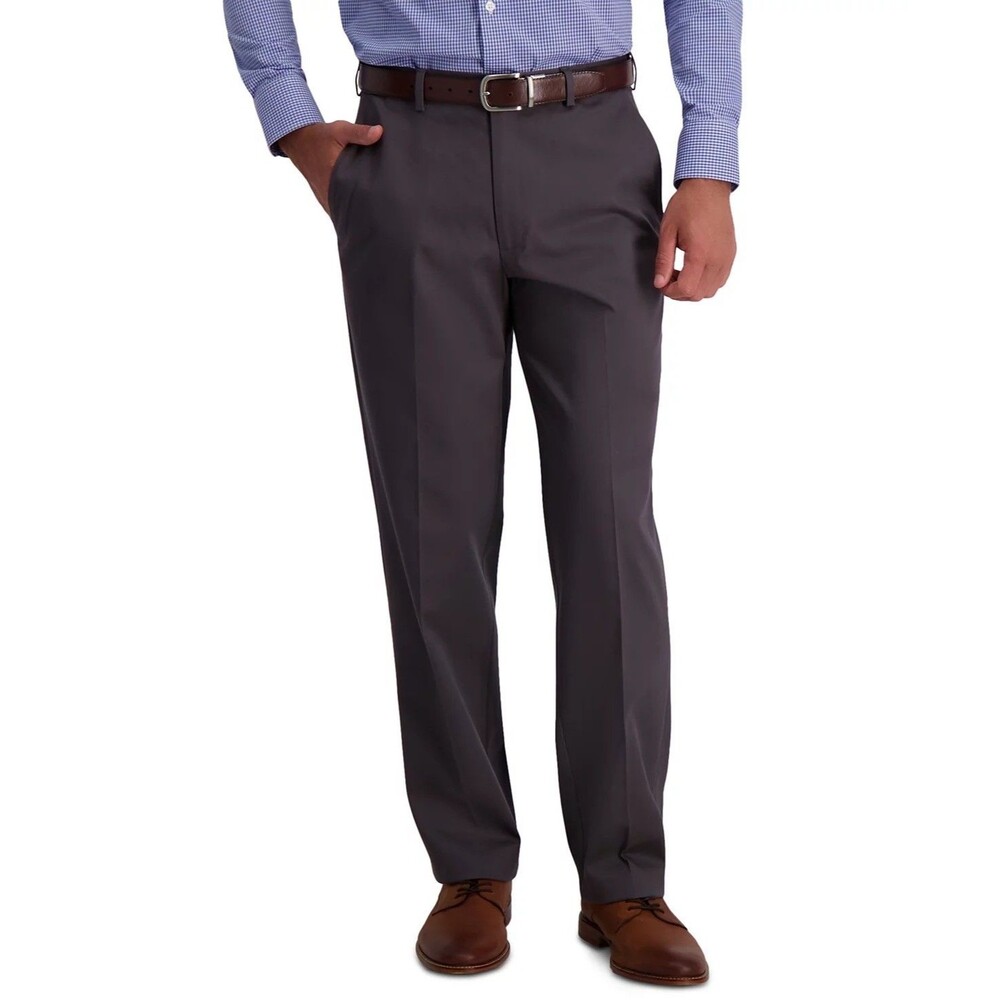 $70 NEW HAGGAR MENS 38X29 DARK GRAY COTTON CLASSIC FIT PREMIUM KHAKI CHINO PANTS